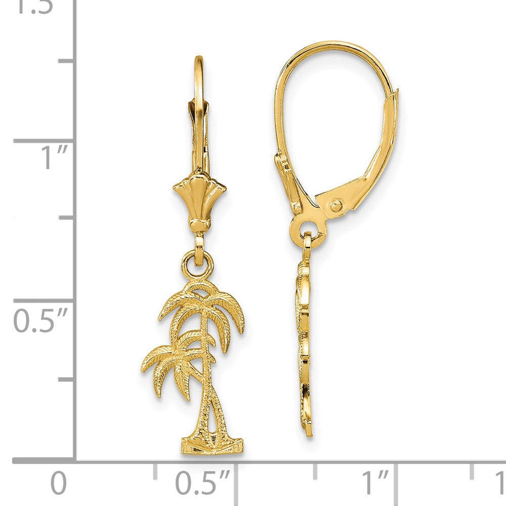 14K Palm Tree Leverback Earrings - 3