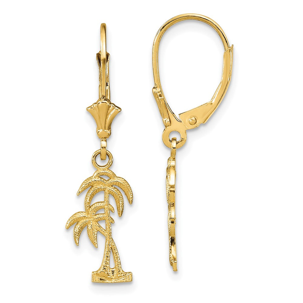 14K Palm Tree Leverback Earrings - 3