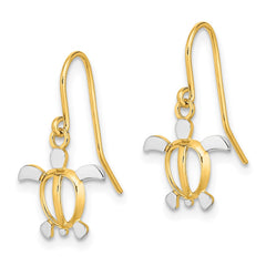 14K W/ Rhodium Sea Turtle Dangle Earrings - 2