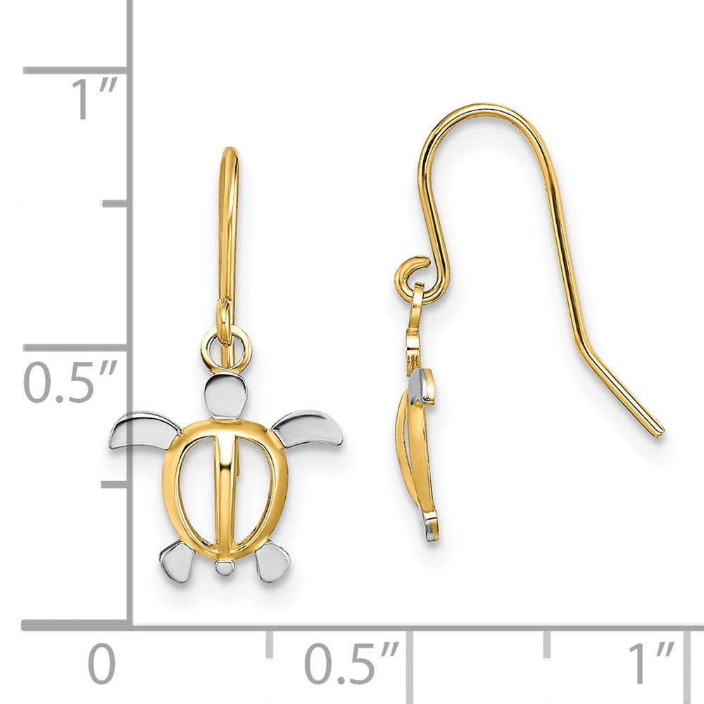 14K W/ Rhodium Sea Turtle Dangle Earrings - 2