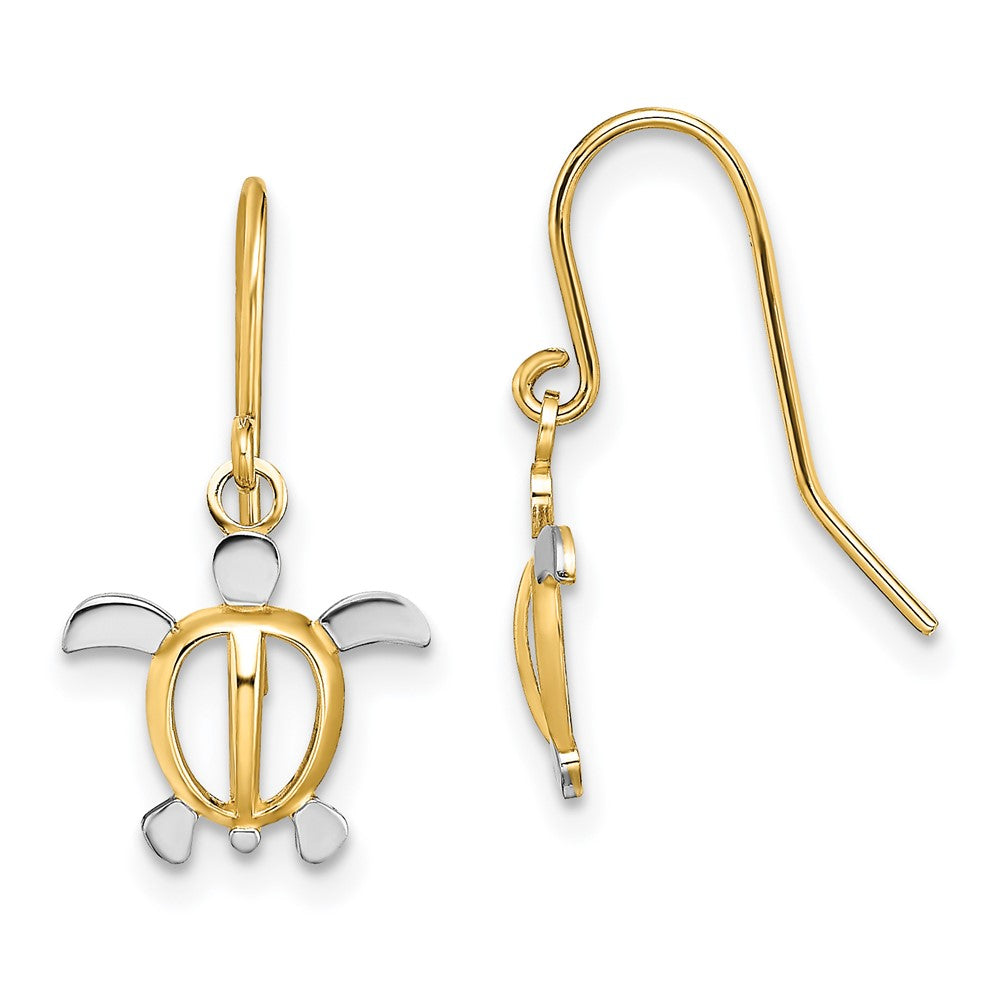 14K W/ Rhodium Sea Turtle Dangle Earrings - 2