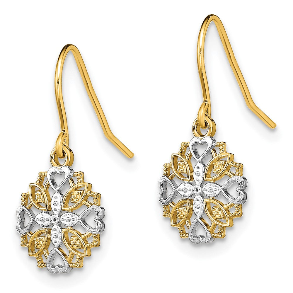 14K and Rhodium Fancy Dangle Wire Earrings - 3