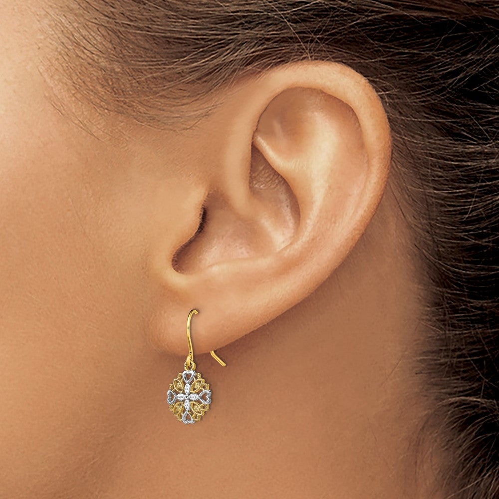 14K and Rhodium Fancy Dangle Wire Earrings - 3