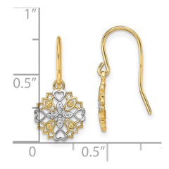 14K and Rhodium Fancy Dangle Wire Earrings - 3