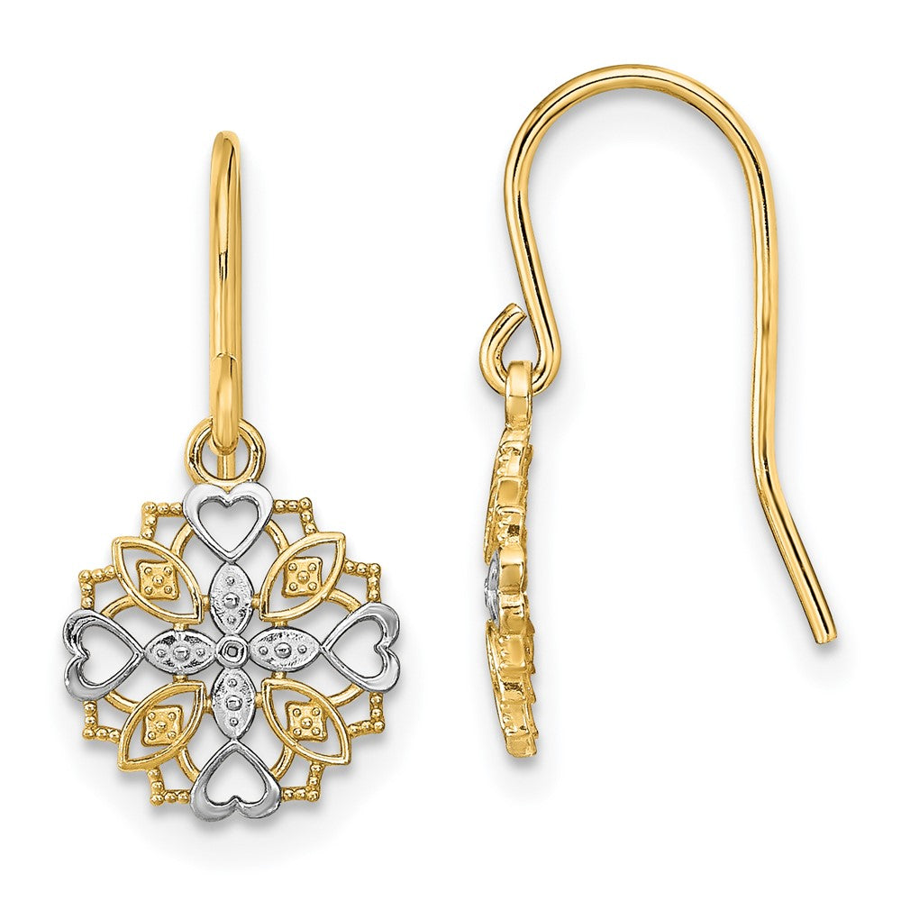 14K and Rhodium Fancy Dangle Wire Earrings - 3