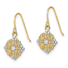 14K w/Rhodium D/C Center Mini Filigree Medallion Earrings