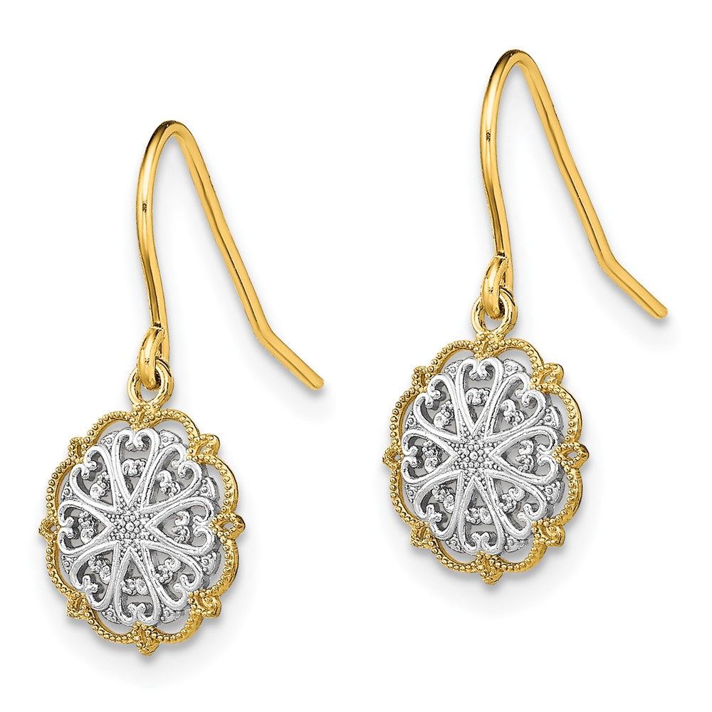 14K and Rhodium Fancy Dangle Wire Earrings - 2