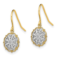 14K and Rhodium Fancy Dangle Wire Earrings - 2