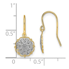 14K and Rhodium Fancy Dangle Wire Earrings - 2