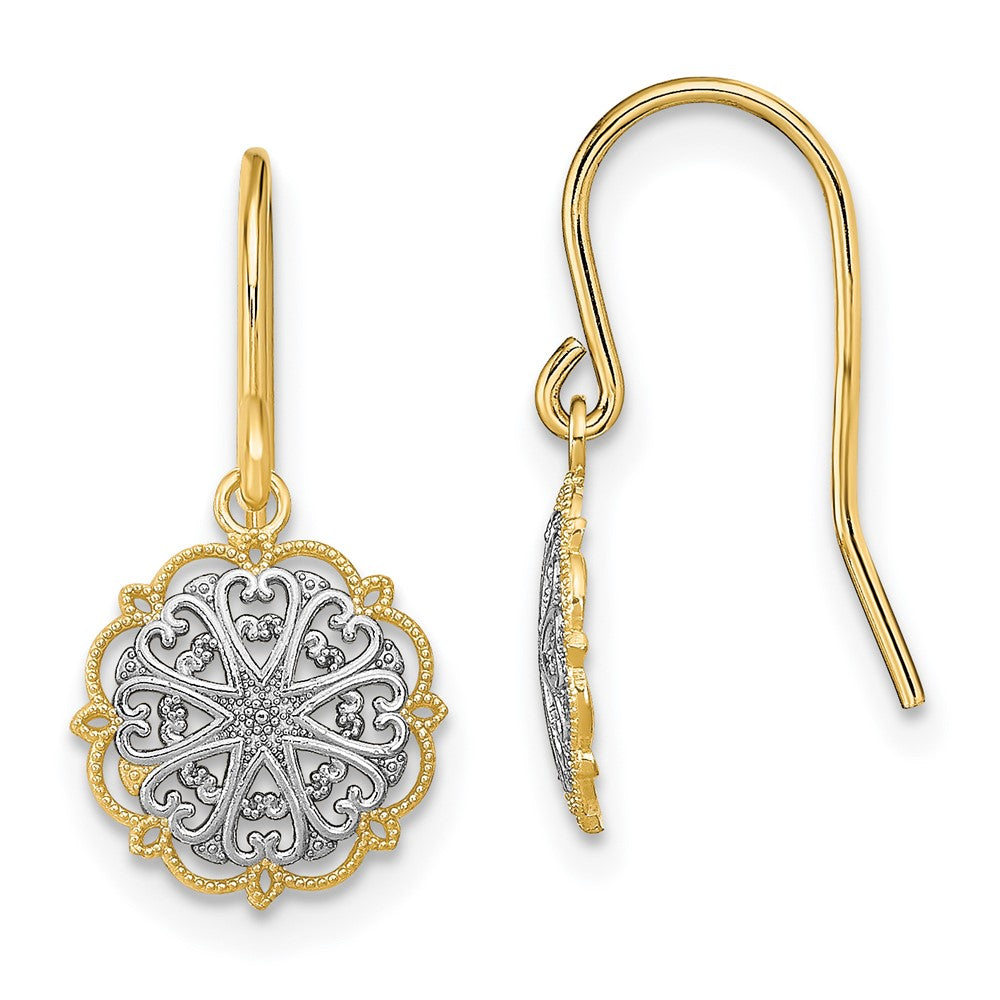 14K and Rhodium Fancy Dangle Wire Earrings - 2