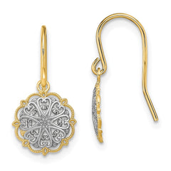 14K and Rhodium Fancy Dangle Wire Earrings - 2