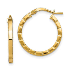 14k Small Striped Edge Hoop Earrings