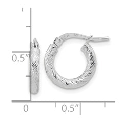 14k White Gold Polished Diamond-cut 2.4mm Hoop Earrings