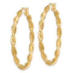 14K Polished and Textured Twisted Hoop Earrings - 3