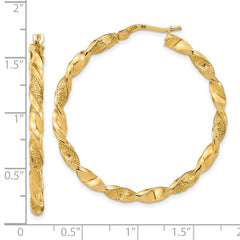 14K Polished and Textured Twisted Hoop Earrings - 3