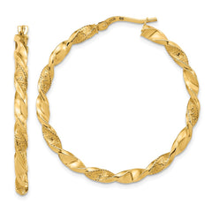 14K Polished and Textured Twisted Hoop Earrings - 3