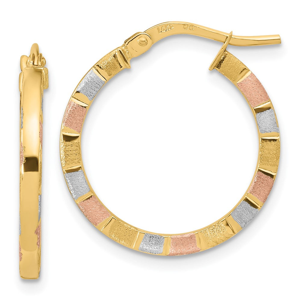 14k w/White & Rose Rhodium Polished & Satin Hoop Earrings - 2
