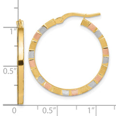 14k w/White & Rose Rhodium Polished & Satin Hoop Earrings