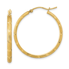 14K Polished and Satin Diamond-cut Hoop Earrings - 2