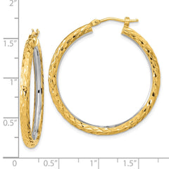 14k White Rhodium Polished Diamond-cut 3mm Circle Hoop Earrings - 2
