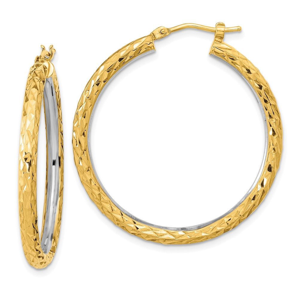 14k White Rhodium Polished Diamond-cut 3mm Circle Hoop Earrings - 2