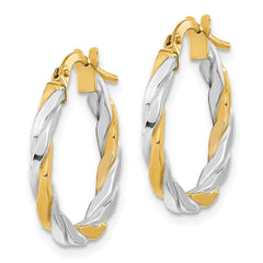 14K & White Rhodium Polished & Twist Hoop Earrings - 3