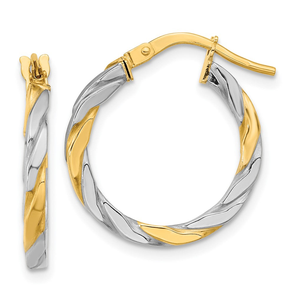 14K & White Rhodium Polished & Twist Hoop Earrings - 3
