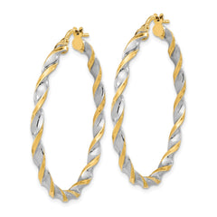 14K & White Rhodium Polished & Twist Hoop Earrings - 4