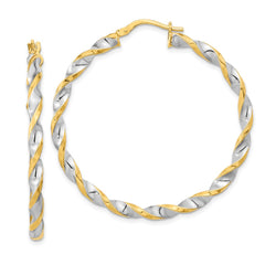 14K & White Rhodium Polished & Twist Hoop Earrings - 4