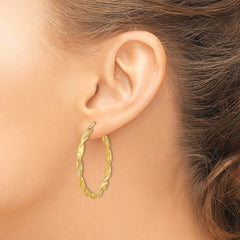 14K Polished and Textured Twisted Hoop Earrings - 5