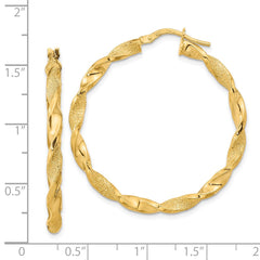 14K Polished and Textured Twisted Hoop Earrings - 5
