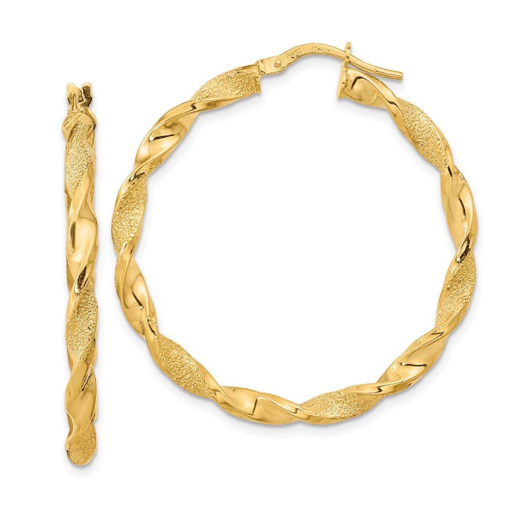 14K Polished and Textured Twisted Hoop Earrings - 5