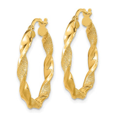 14K Polished and Textured Twisted Hoop Earrings - 6