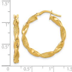 14K Polished and Textured Twisted Hoop Earrings - 6