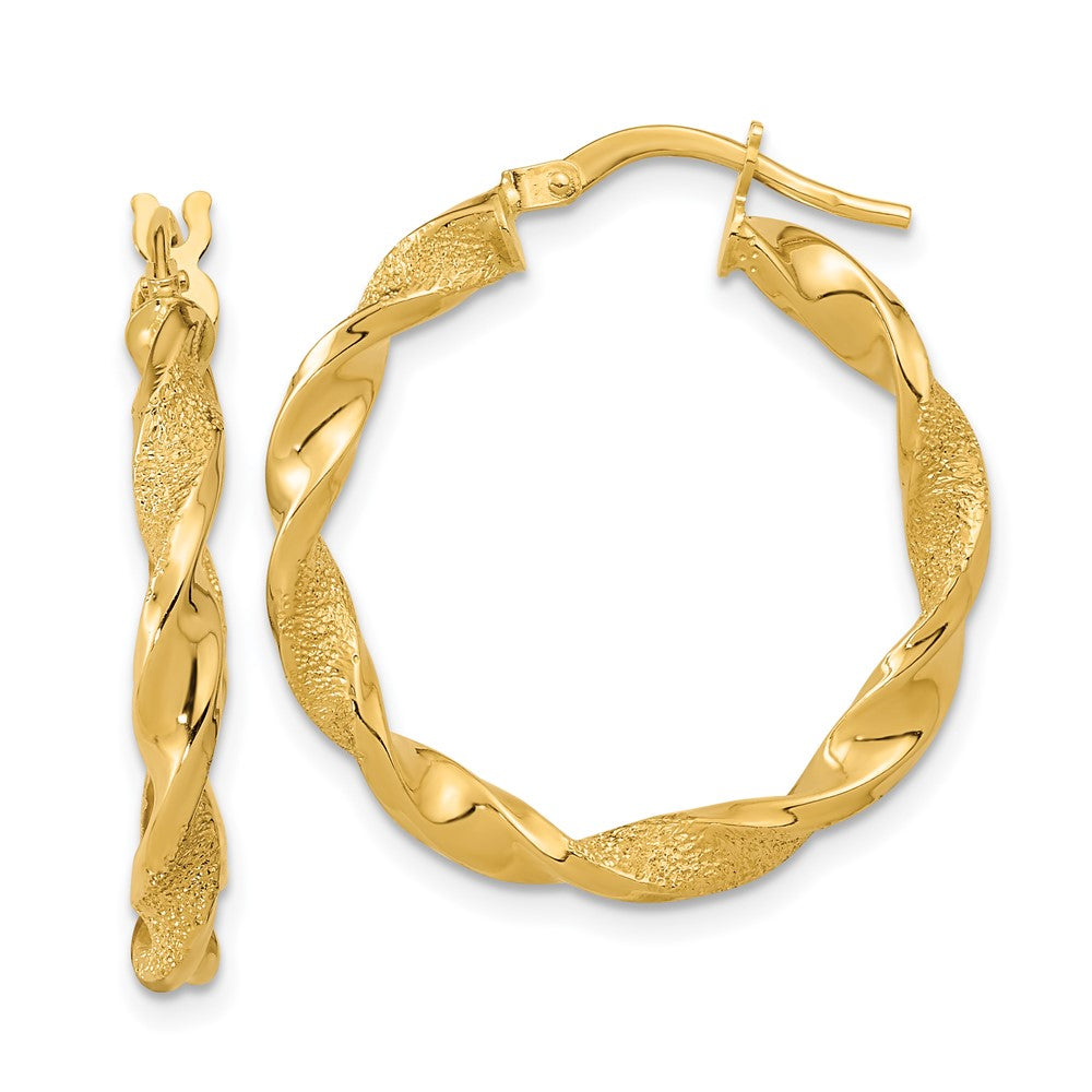 14K Polished and Textured Twisted Hoop Earrings - 6