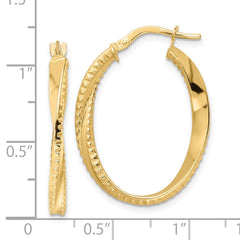 14K Polished Twisted Oval Hoop Earrings - 3