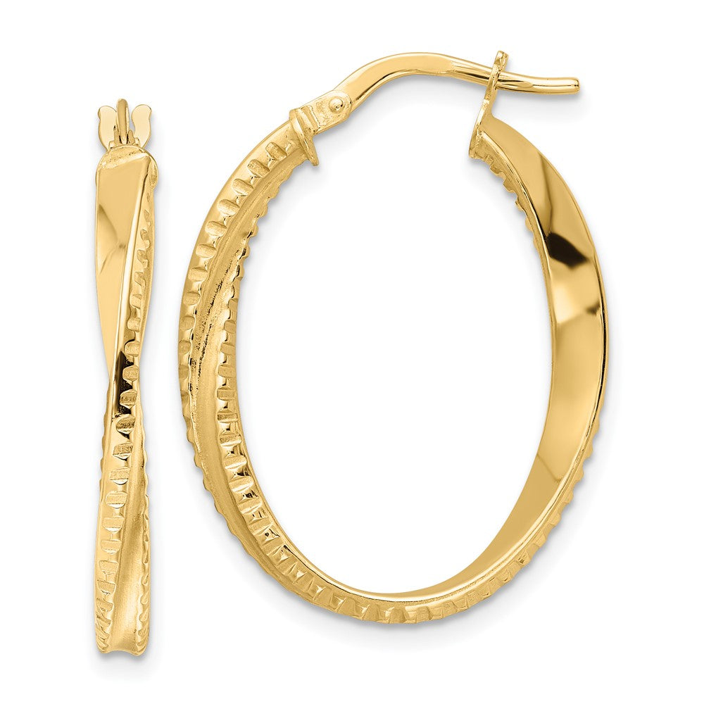 14K Polished Twisted Oval Hoop Earrings - 3