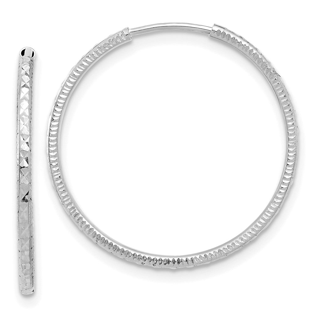 14k White Gold D/C 1.50mm Endless Hoop Earrings - 2