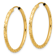 14k Polished and Satin D/C 2.00mm Endless Hoop Earrings - 2