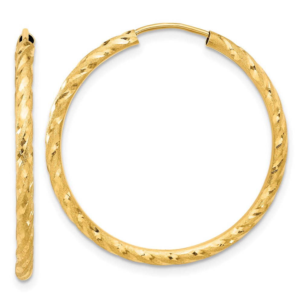 14k Polished and Satin D/C 2.00mm Endless Hoop Earrings - 2