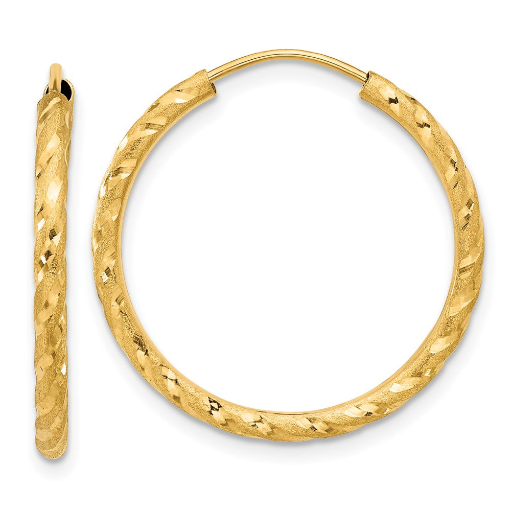 14k Polished and Satin D/C 2.00mm Endless Hoop Earrings - 6