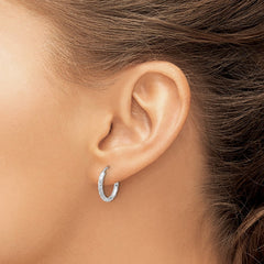 14k White Gold Polished and Satin D/C 2.00mm Endless Hoop Earrings - 3