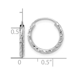 14k White Gold Polished and Satin D/C 2.00mm Endless Hoop Earrings - 3