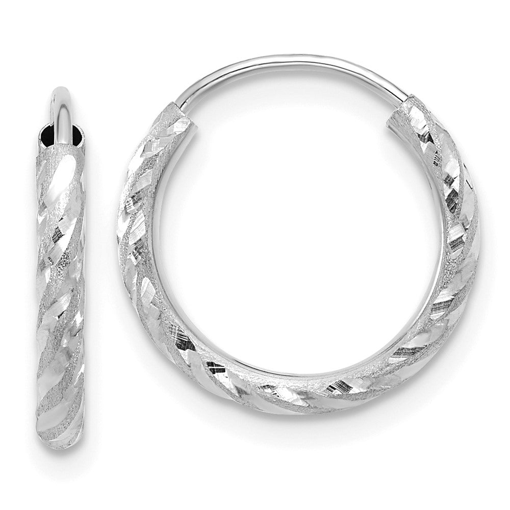 14k White Gold Polished and Satin D/C 2.00mm Endless Hoop Earrings - 3