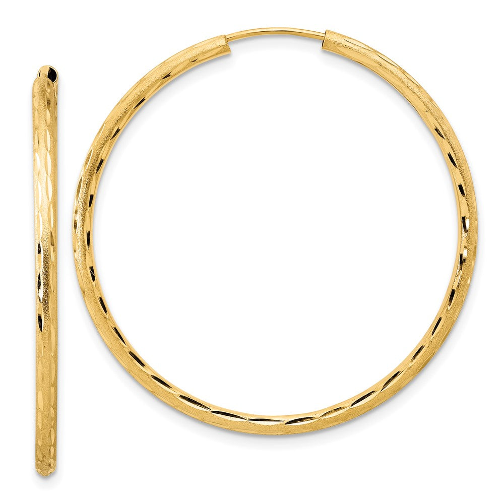 14k Polished and Satin D/C 2.00mm Endless Hoop Earrings - 7