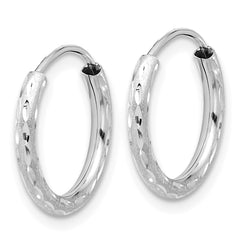 14k White Gold Polished and Satin D/C 2.00mm Endless Hoop Earrings - 2