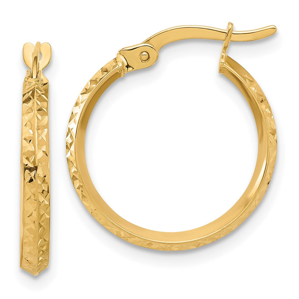 14K Polished and Diamond-cut Knife Edge Hoop Earrings - 2