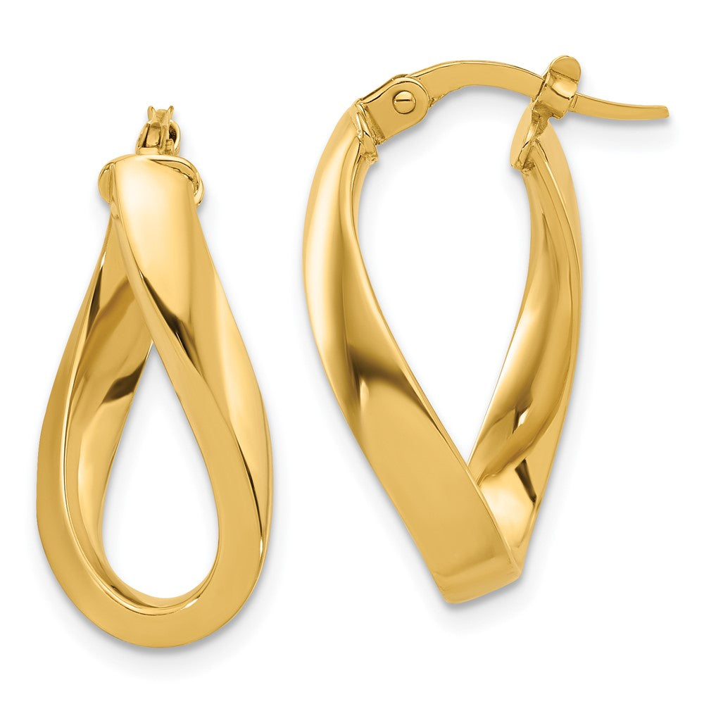 14K Polished Twisted Oval Hoop Earrings - 2