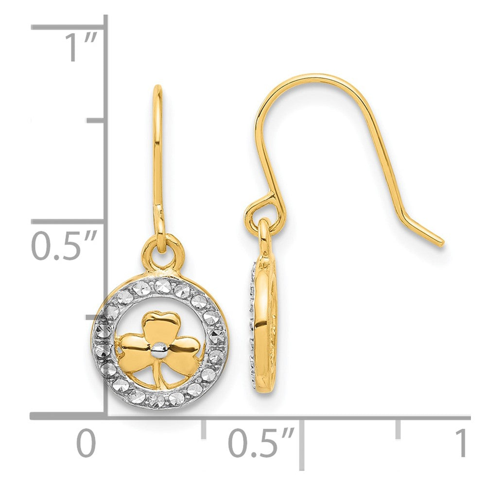 14k and White Rhodium D/C Clover in Circle Dangle Earrings