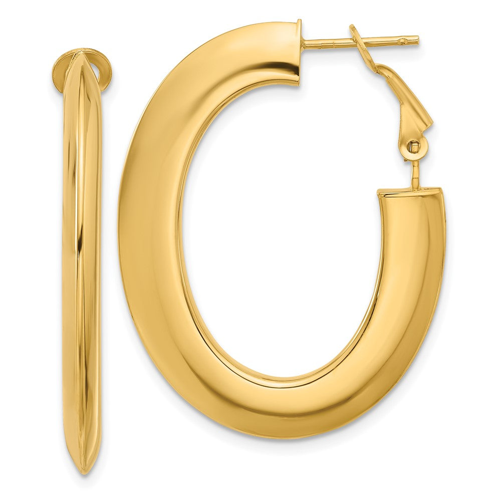14K Polished Knife Edge Oval Hoop Omega Back Earrings - 2